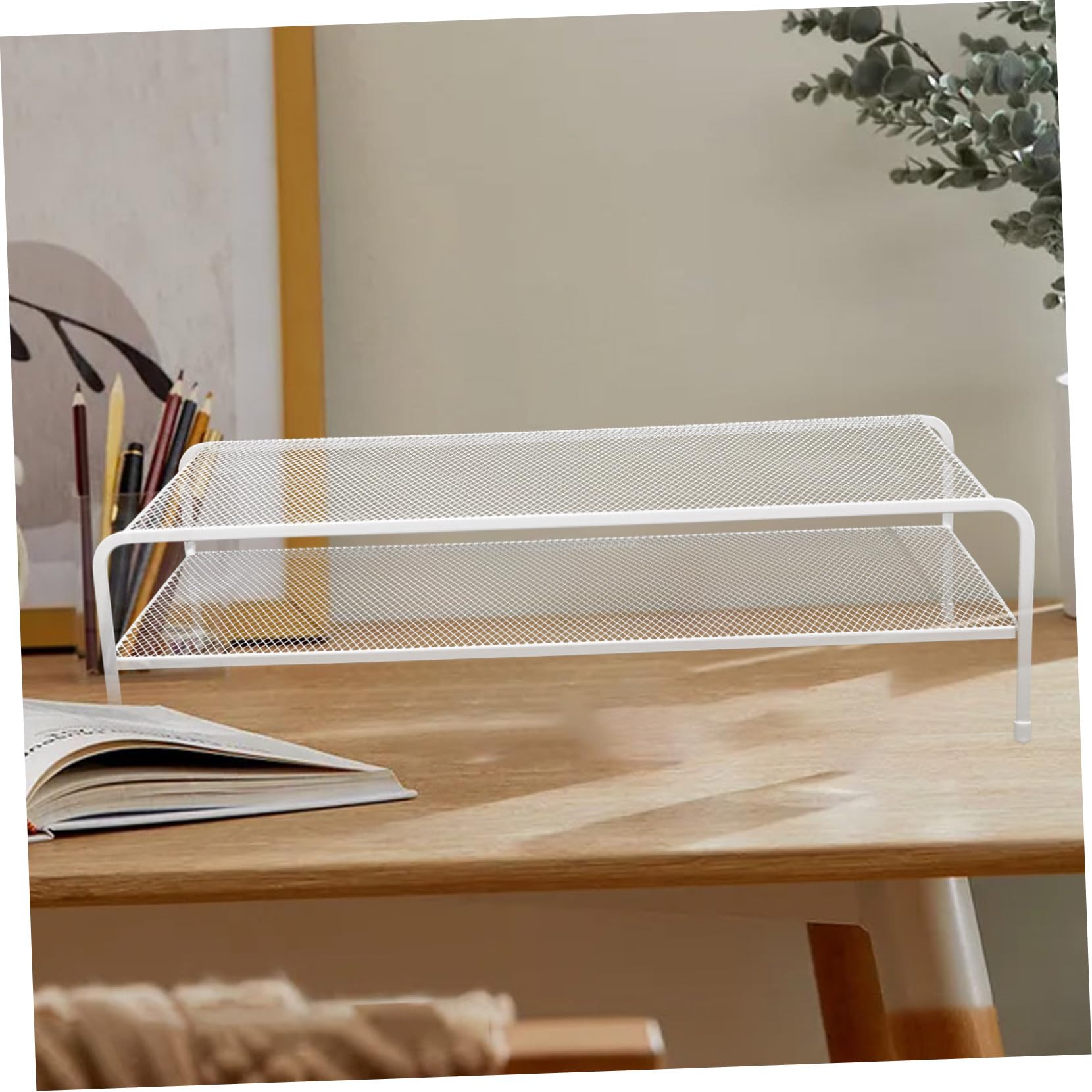 iplusmile Supporto Livello per Monitor Alzata in e Ferro Bianco Resistente alla Deformazione Doppio per Organizzare per Ufficio e Casa Scrivania