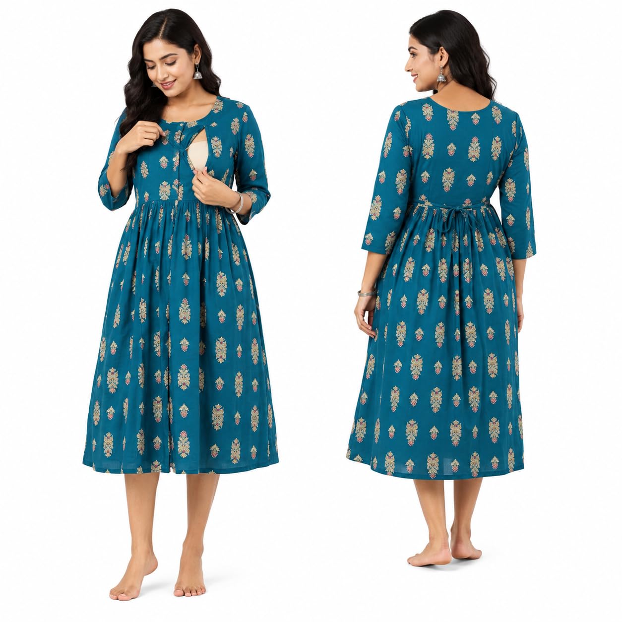 Women's Maternity Kurti | Feeding Kurti with Concealed Feeding Zip | Anarkali Maternity Kurti | Nursing Kurti for Pregnancy Wear | Relaxed Fit Rayon Maternity Wear (in, Alpha, XL, Blue)-picture-10
