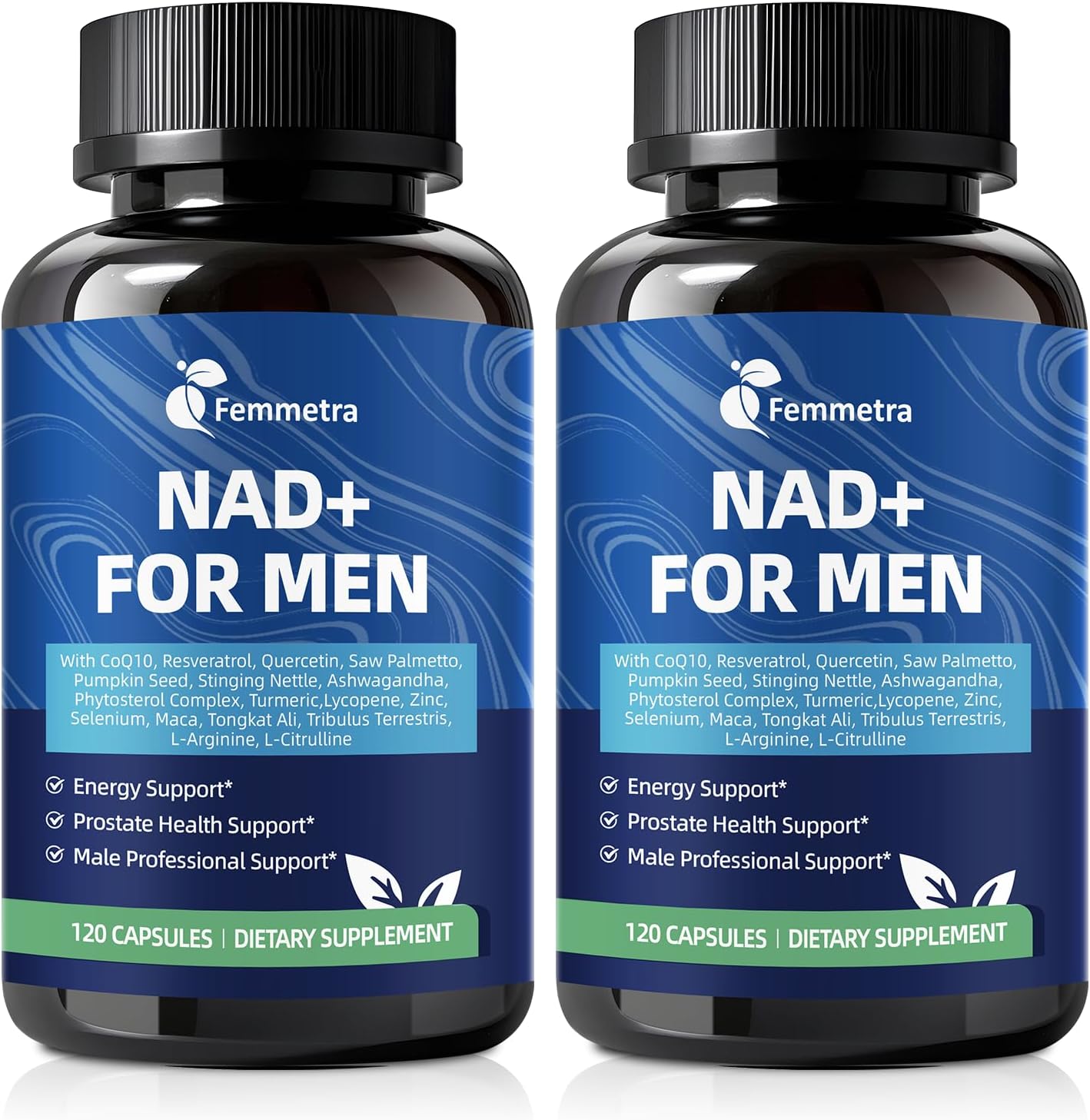 NAD Supplements for Men with 40+ | All-in-One Cellular Energy, Prostate Support & Nitric Oxide Supplement with Saw Palmetto, Resveratrol | Non-GMO, 2 Bottles