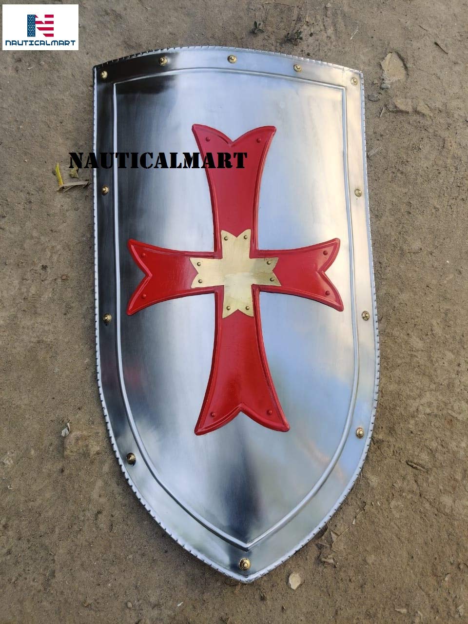 Nautical-Mart Medieval Heavy Red Cross Knight Shield Battle Armor Medieval Heater Shield 32inc