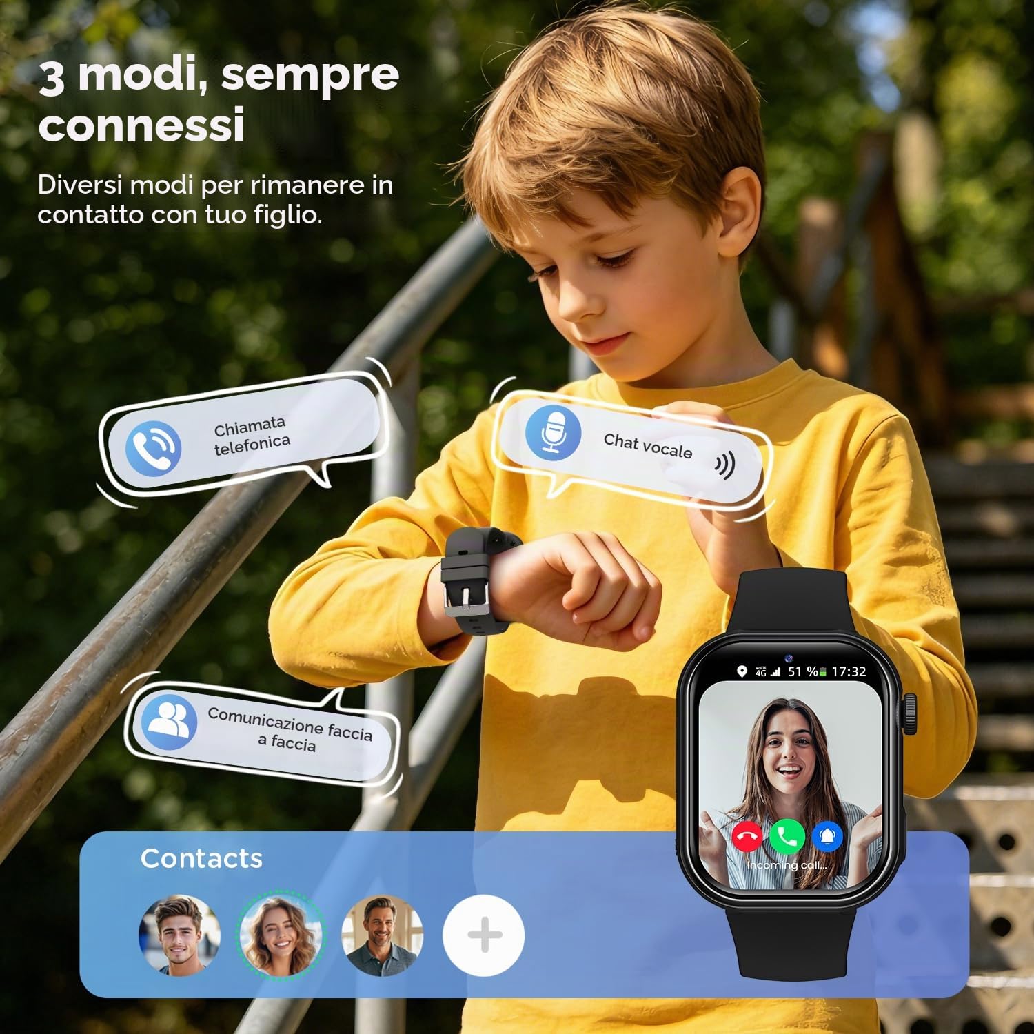 4G Smartwatch Bambini, IP68 Orologio Smartwatch Bambini con GPS, Chiamate, Videochiamate, Chat Vocale, Doppia Fotocamera, SOS, Modalità Scuola, Torcia, Sveglia, Smart Watch per Ragazzi e Ragazze Nero