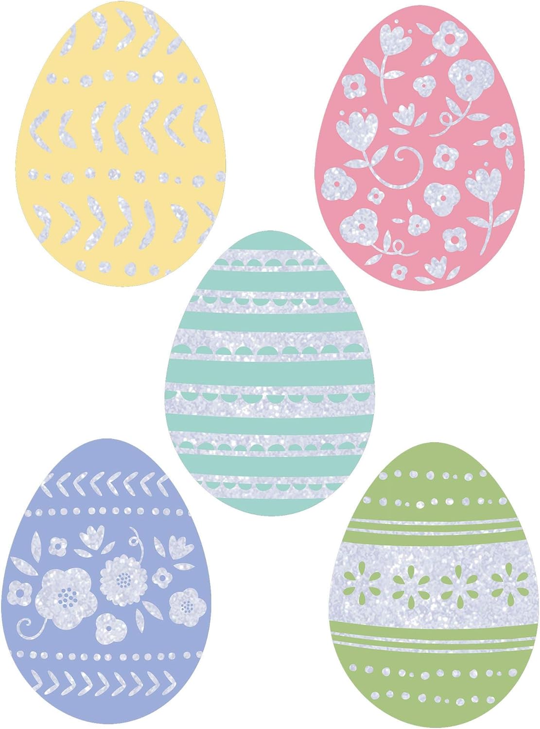 Mini Pastel Easter Eggs Glitter Cutouts 2.5" 50 Pcs