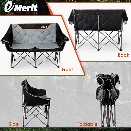 Miniatura 7 de EMERIT Silla de campamento de gran tamaño con capacidad de 650 libras, sofá biplaza plegable resistente con asiento profundo y tela resistente a