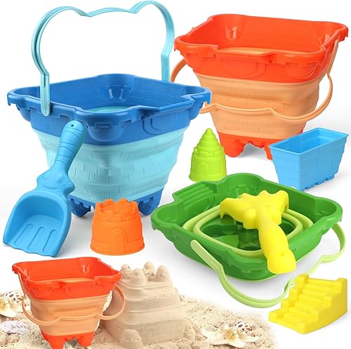 Cubo de playa, molde de castillo de nieve, cubo plegable de Halloween para niños, cubo plegable para arena y nieve, juguetes con palas pequeñas, kit