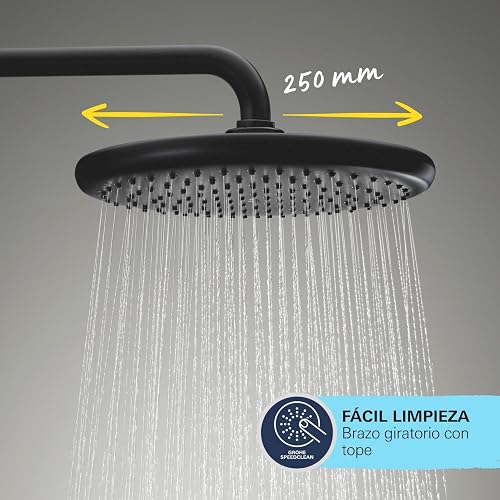 GROHE Vitalio Start 250 – Sistema doccia con termostatico (soffione doccia tondo da 25 cm 1 getto, doccetta tonda da 11 cm 2 getti, flessibile da 1,75 m, risparmio idrico), nero opaco, 266772431 - 5
