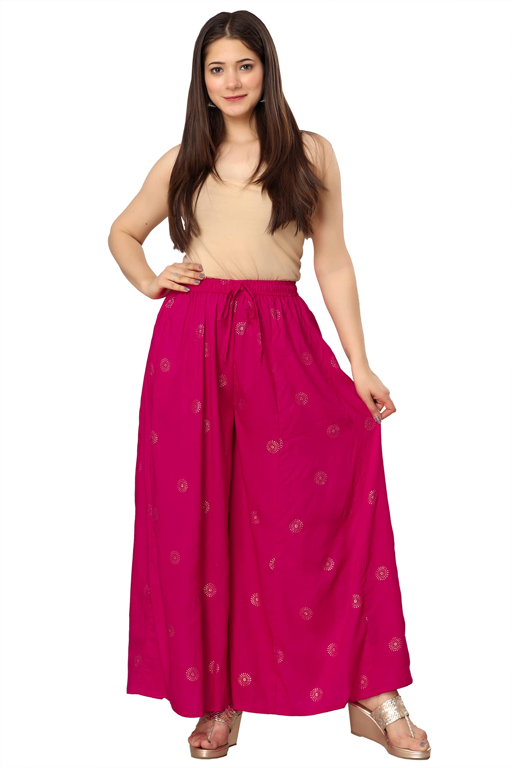 B9 STORE Women's Rayon Gold Print Skirt Palazzo || Hand Block Skirt Palazzo || Rayon Skirt Palazzo|| Palazoo || Free Size-image-8