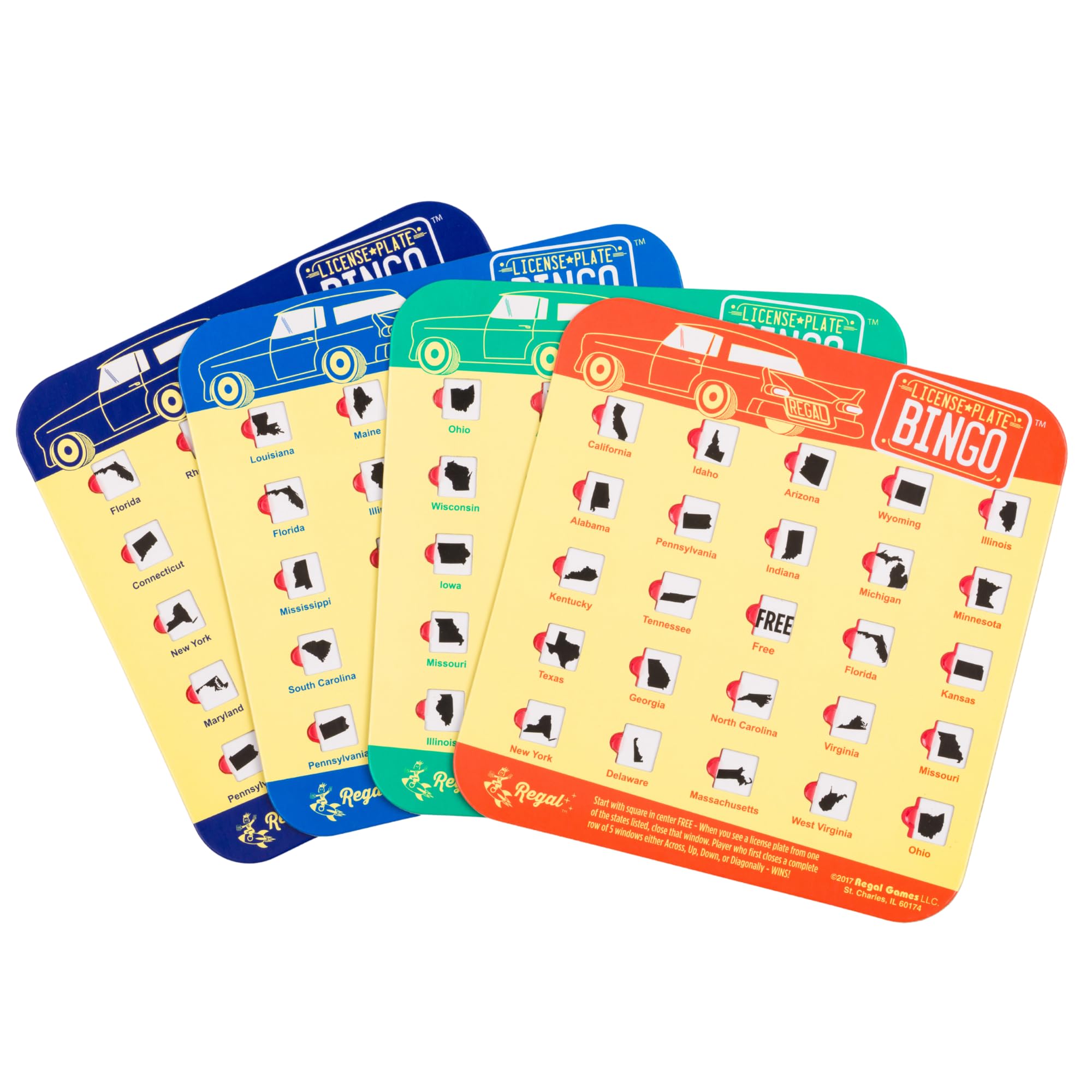 Regal Games Finger-Tip Shutter Bingo Cards with Sliding Windows - License Plate & Travel Bingo Game Set for Adults & Kids - Reusable, No Chips &