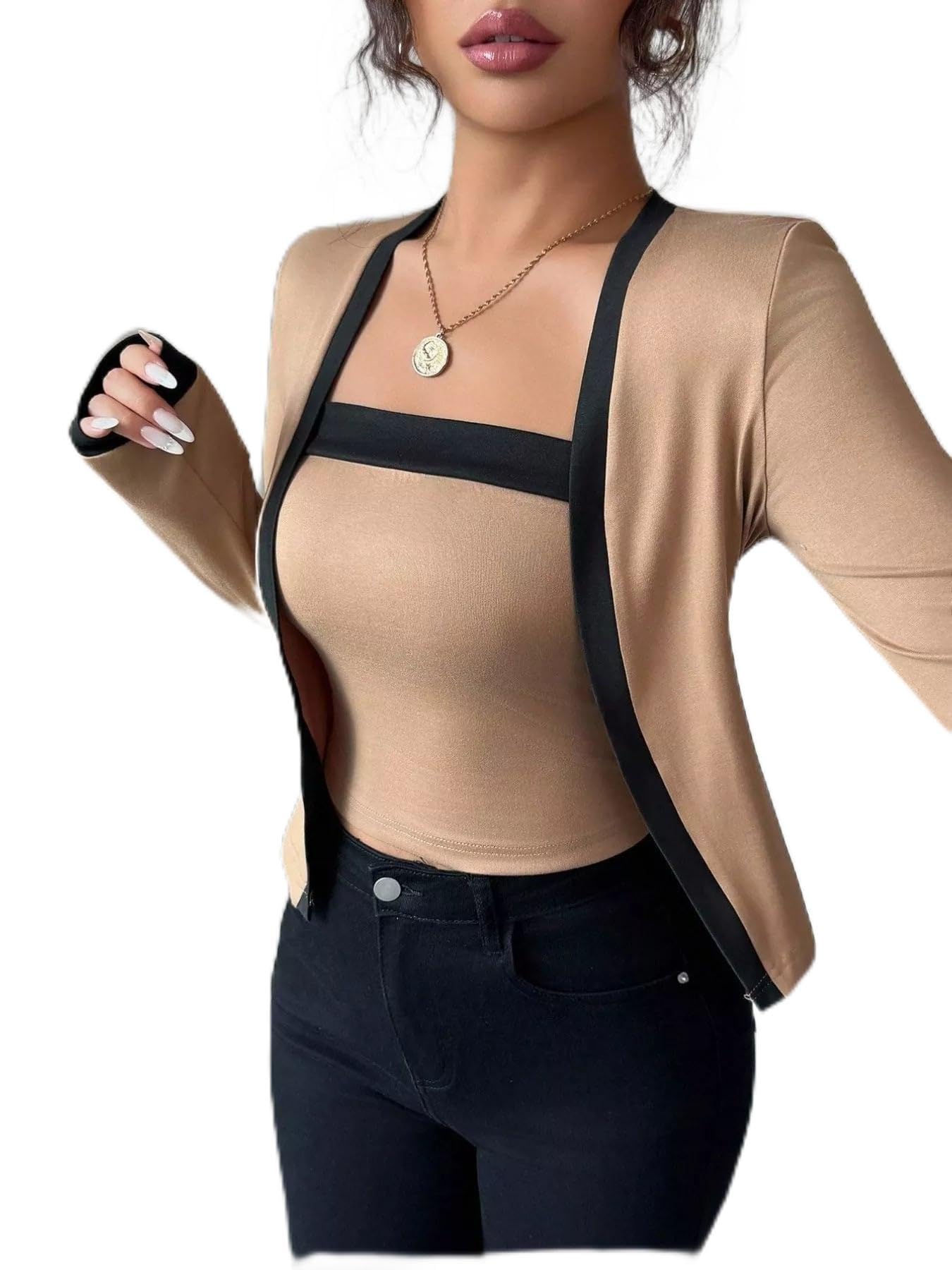 Contrast Trim Cardigan Tank Top Set
