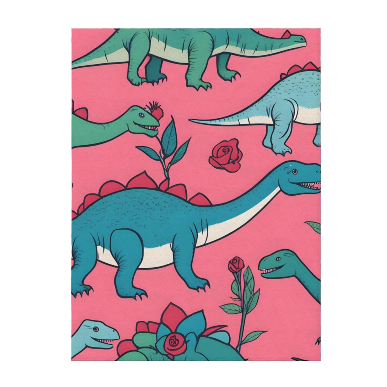 Couverture dinosaures et roses pour des soirées cocooning douillettes sur le canapé