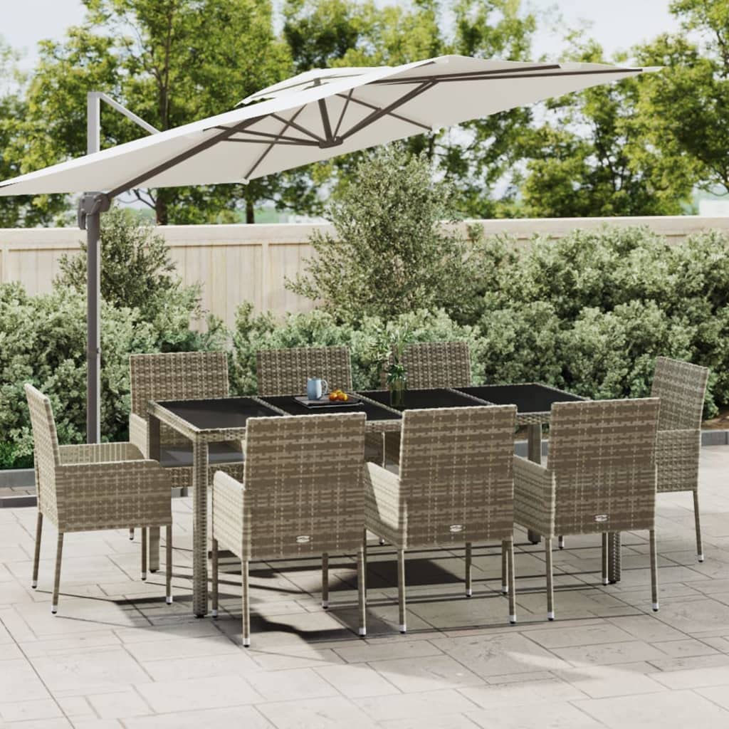 Outdoor Furniture,Outdoor Patio Furniture,Balcony Furniture,Lawn Furniture,9 Piece Patio Dining Set with Cushions Gray Poly Rattan,Suitable for outdoor patio,lawn