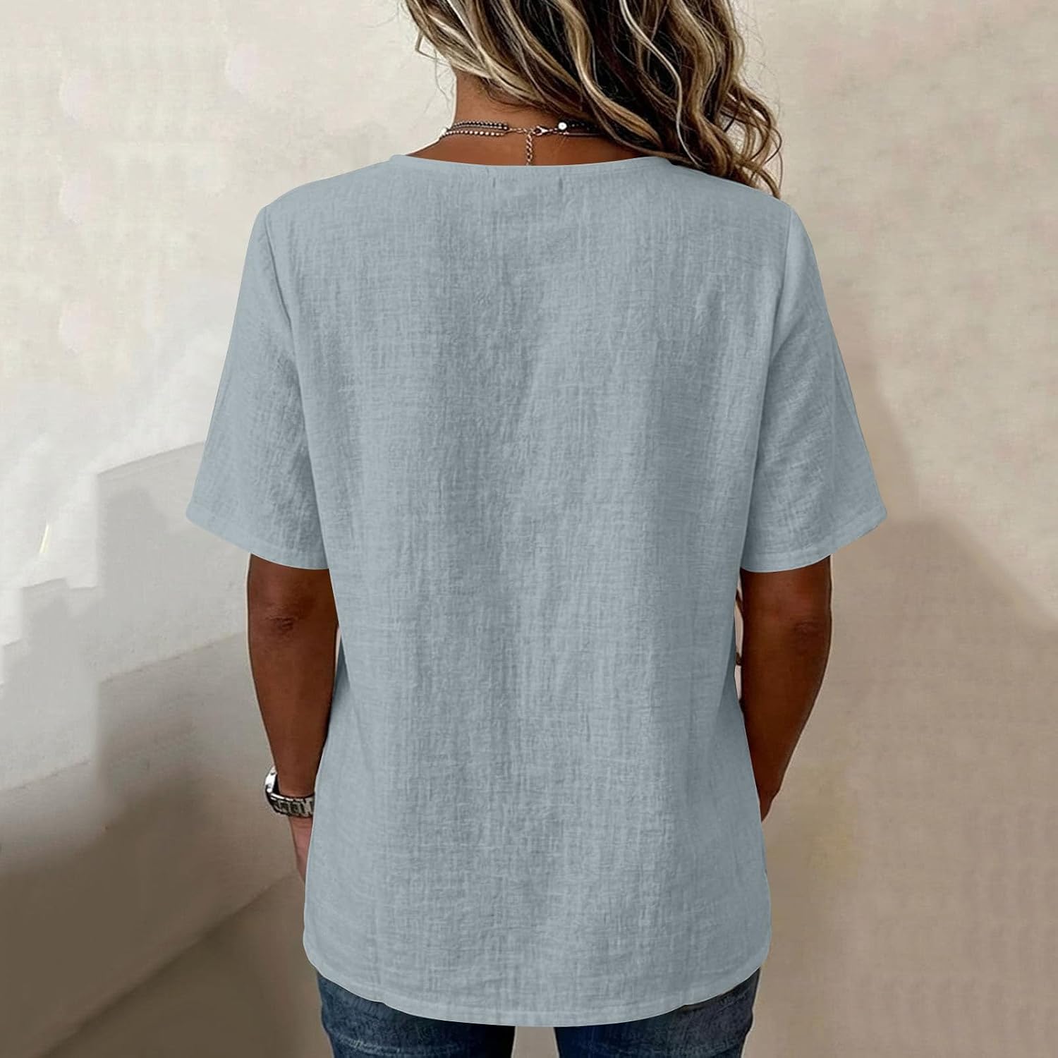 Womens Blouses Cotton Linen Tops Side Tie Gauze V Neck | Cotton Linen Tops for Women Side Tie Gauze V Neck Sleeveless Shirts Casual Summer Vacation Loose Fit Blouses