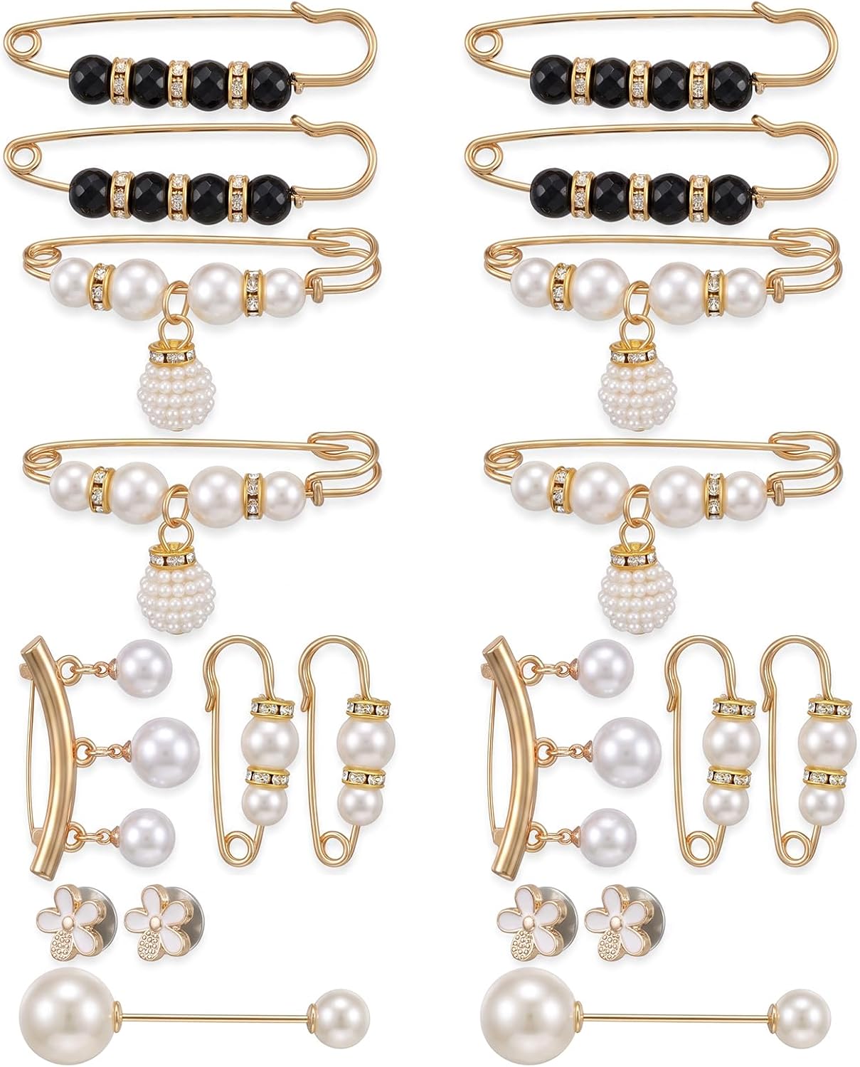 24Pcs Decorative Safety Pins Sweater Shawl Clip Pearl Brooch Pins for Women