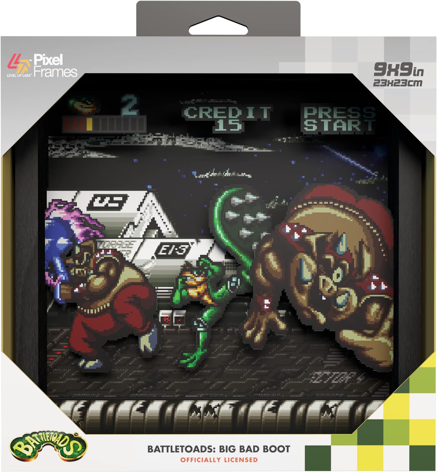 Level Up Labs Pixel Frames: Battletoads - Big Bad Boot - 3D Shadow Box - Framed Decor for Wall, Home, Shelf Display, Game Poster Art Collectibles, Boys Girls Teen Gaming Room Decoration