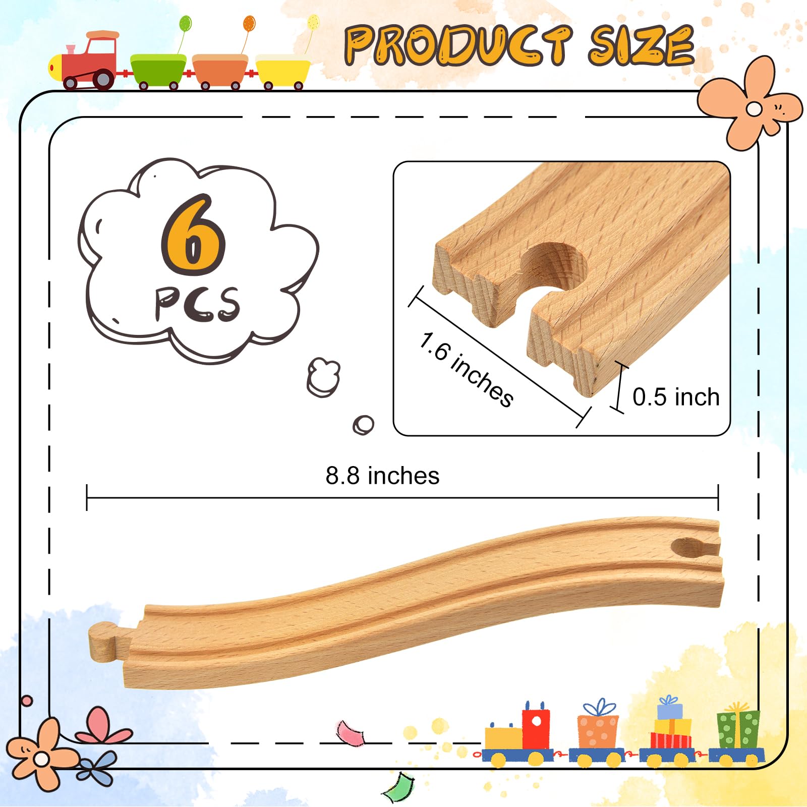 6 Pieces Ascending Wood Train Tracks Wood Train Tracks Expansion Compatible with Most Train Tracks Wood Train Track Connectors for Girls Boys Birthdays (6 PCS, Ascending)