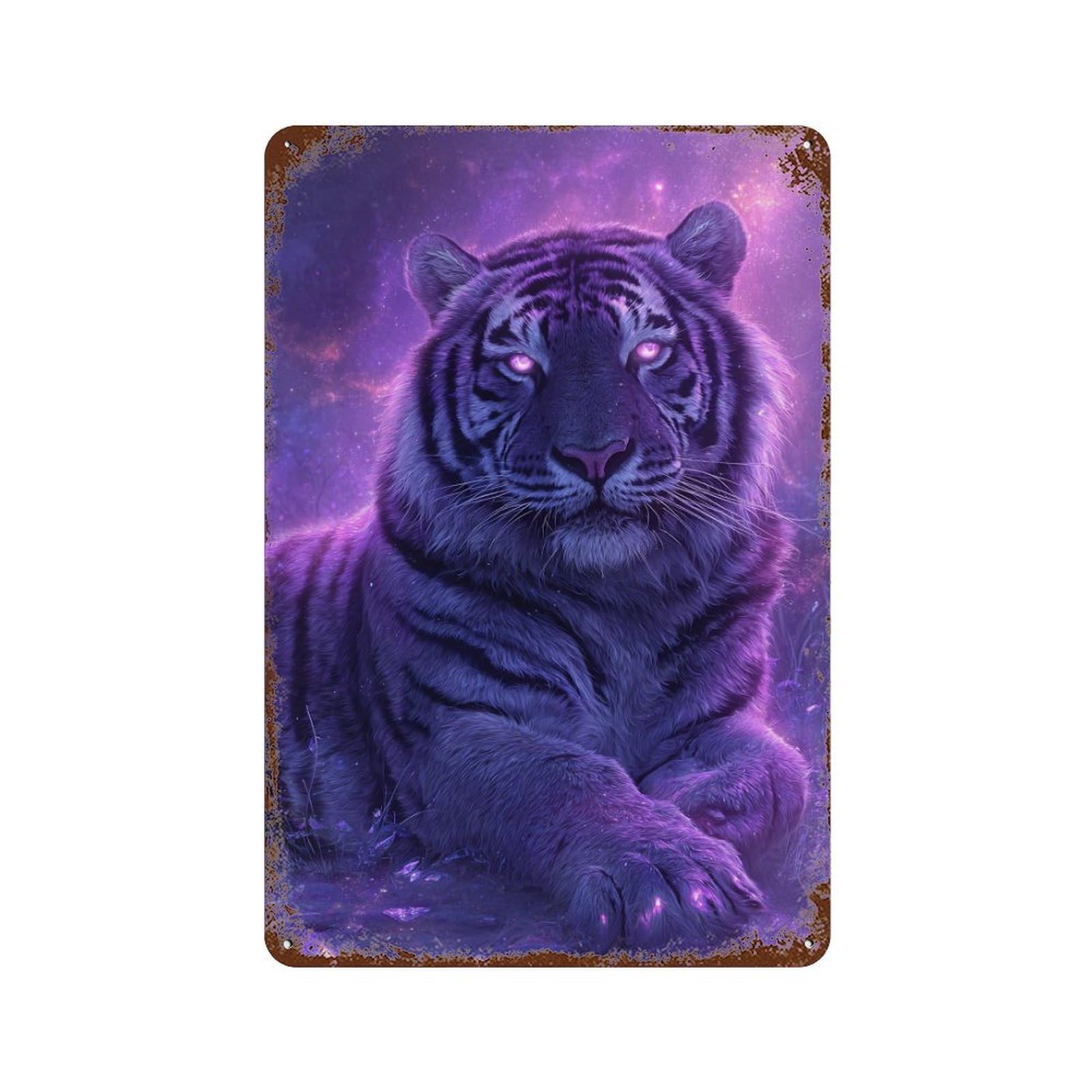 Purple Tiger Fantasy Artwork Retro Metal Sign 11.8"x7.9", Classic Wall Plaque for Garage, Pub Or Kitchen