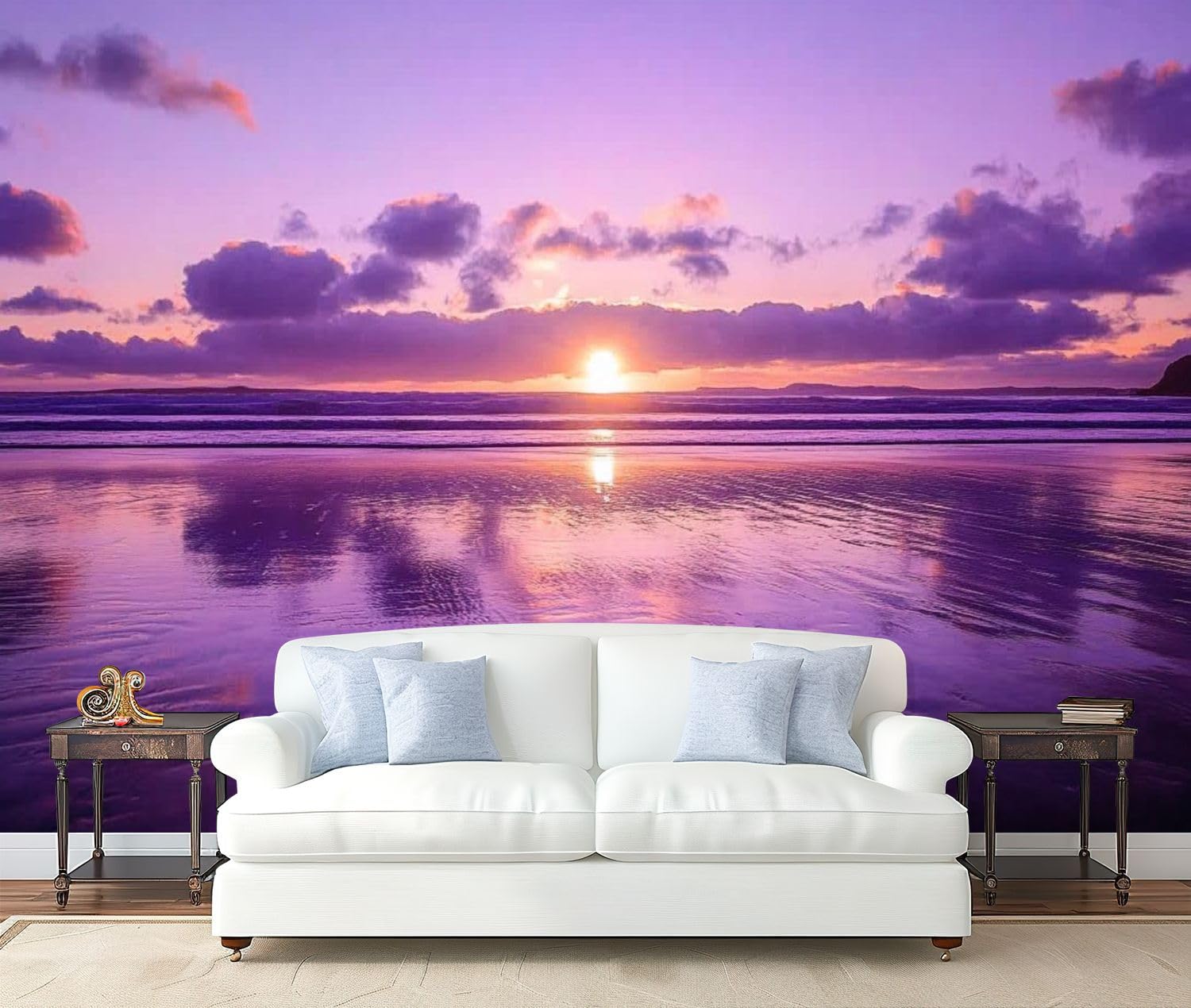 Wall Mural Peel and Stick Purple Sunset Purple Colored Sunset Pictures Large Wallpaper Self Adhesive Contact Paper Removable 3D Wall Sticker for Living Room Bedroom 69"x98"