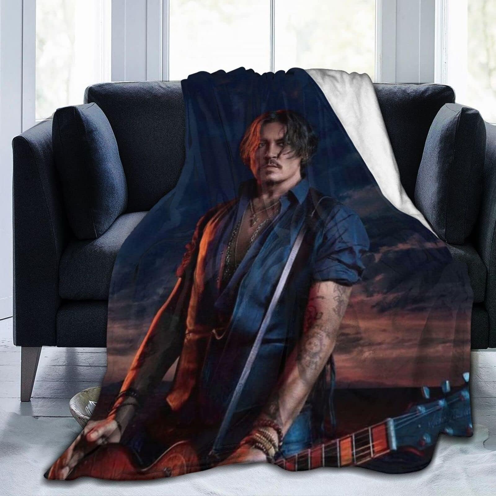 Belikerem Johnny Depp Blanket 3D Print Plush Lamb Blanket Bedding Decor for Living Room Bedroom Dorm Decor (3Sizes)