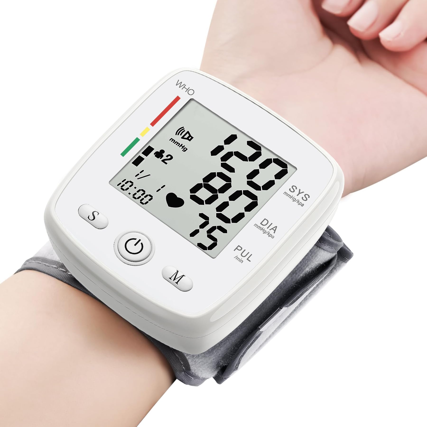 FDA Cleared Blood Pressure Monitor Wrist BP Machine for Home Use | 5.3-7.7in Adjustable Wrist Cuff, Portable &amp; Rechargeable , 2 Users *90 Memory, LCD Screen, Voice Prompt, Carrying Case, White