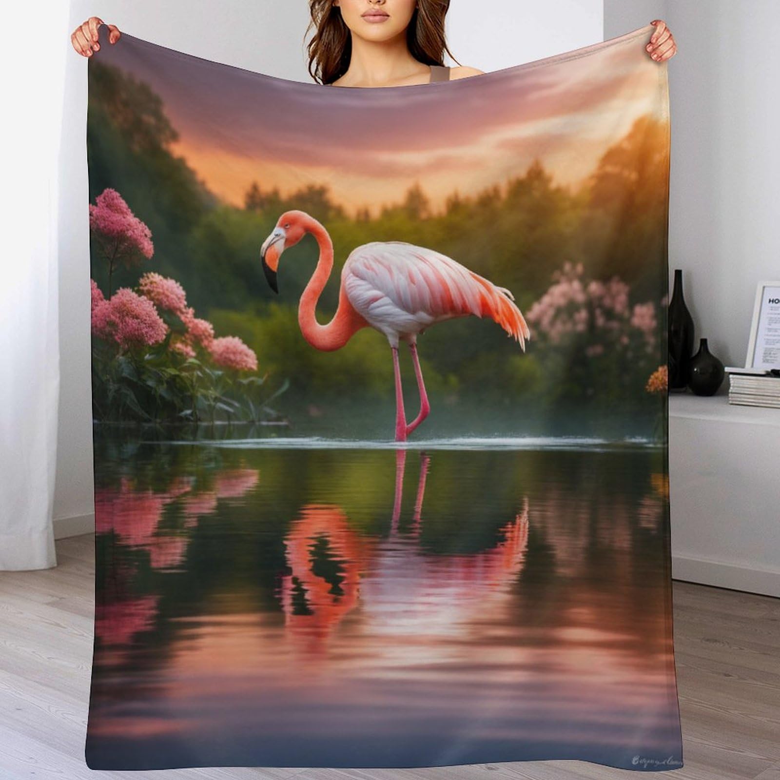 Couverture chaude flamant rose en flanelle thermo-isolante et facile à manipuler