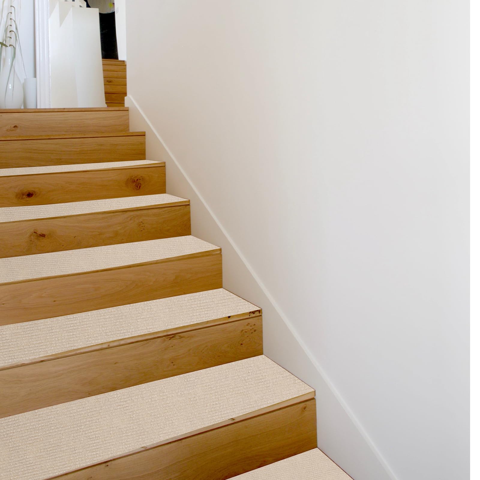 Carpet Stair Treads, 15 Pack Self Adhesive Stair Treads 60x20cm, Peel and Stick Stair Carpet Runner Pads Anti Slip Steps Protector Mat for Kids Elders Pets (Khaki)
