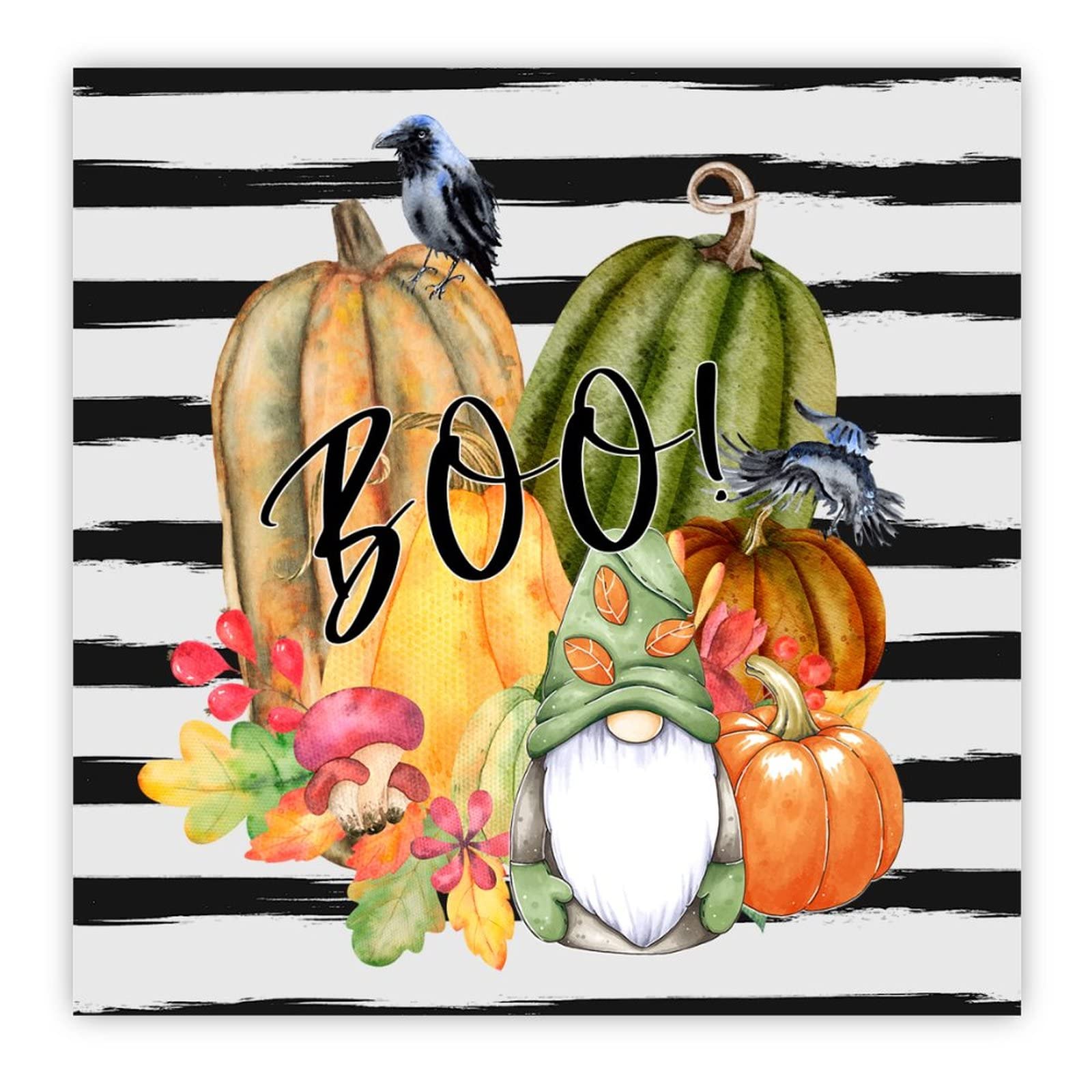 Plaque en bois corbeau noir et citrouille d'Halloween 30 cm pour décoration de salon chic