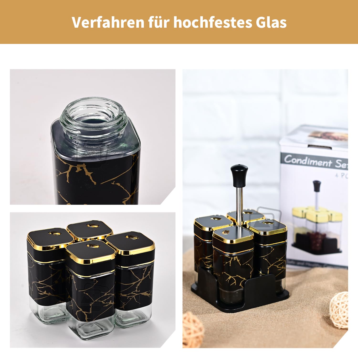 Ensemble de 6 pots à épices carrés avec une capacité de 120 ml, pots à