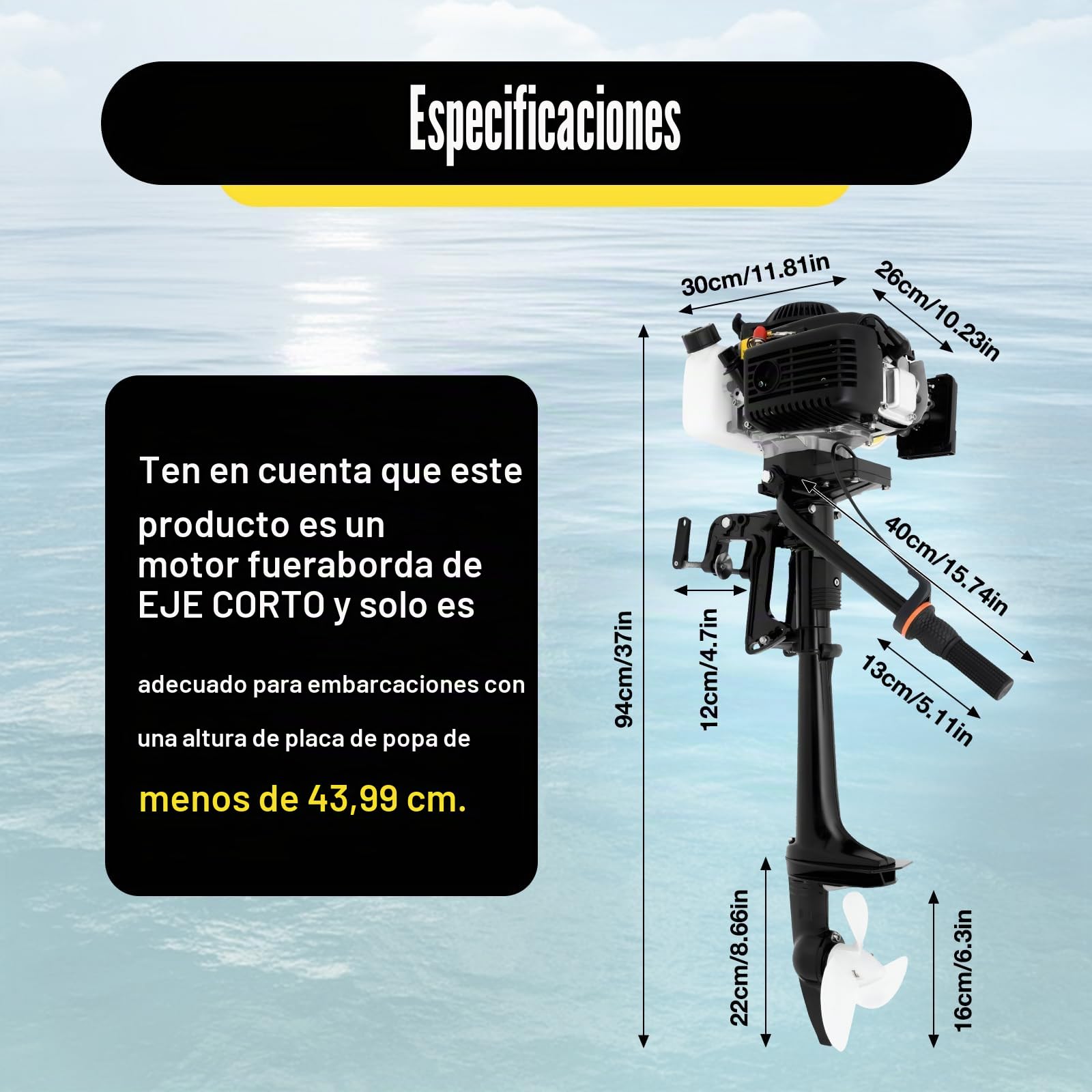 Motor fuera de borda de 4 tiempos 4 CV de gasolina, con sistema de enfriamiento por agua encendido CDI, sistema de enfriamiento por agua, tornillo de sujeción de placa de cola, para botes hinchables