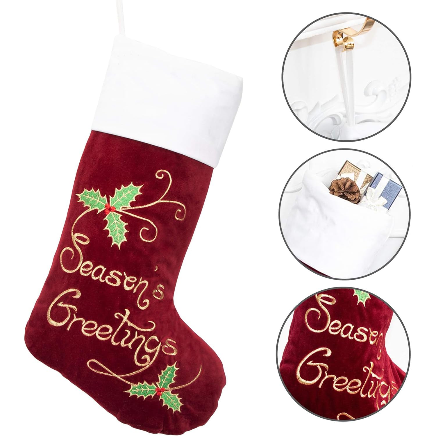 gexworldwide GEX 55,9 cm individuelle Weihnachtsstrümpfe, Bestickt, luxuriöser Samt, für Familie, Deko, Hängeornament, Kamin, Weihnachtsbaum, Urlaub, Party, Geschenk, 6 Farben 6pack