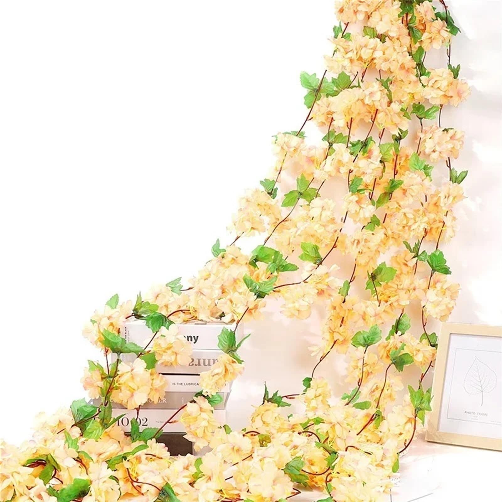 MNUvxzaewf Sakura Rattan Christmas Ornament Hanging Garland Wedding Home Decoration(2.3m champagne)