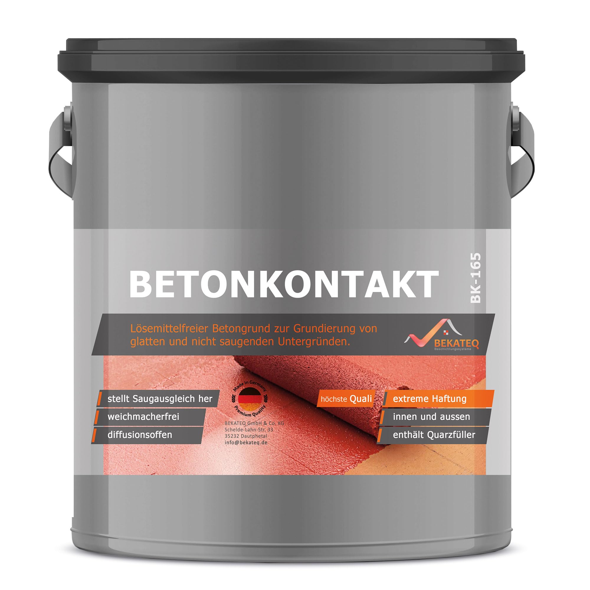 Betonkontakt 15kg innen und aussen, für glatte Untergründe - optimaler Haftgrund für Beton, Putz, Holz, Fliese, Gips, OSB - Grundierung & Haftbrücke - frostfest, wasserfest - BEKATEQ BK-165