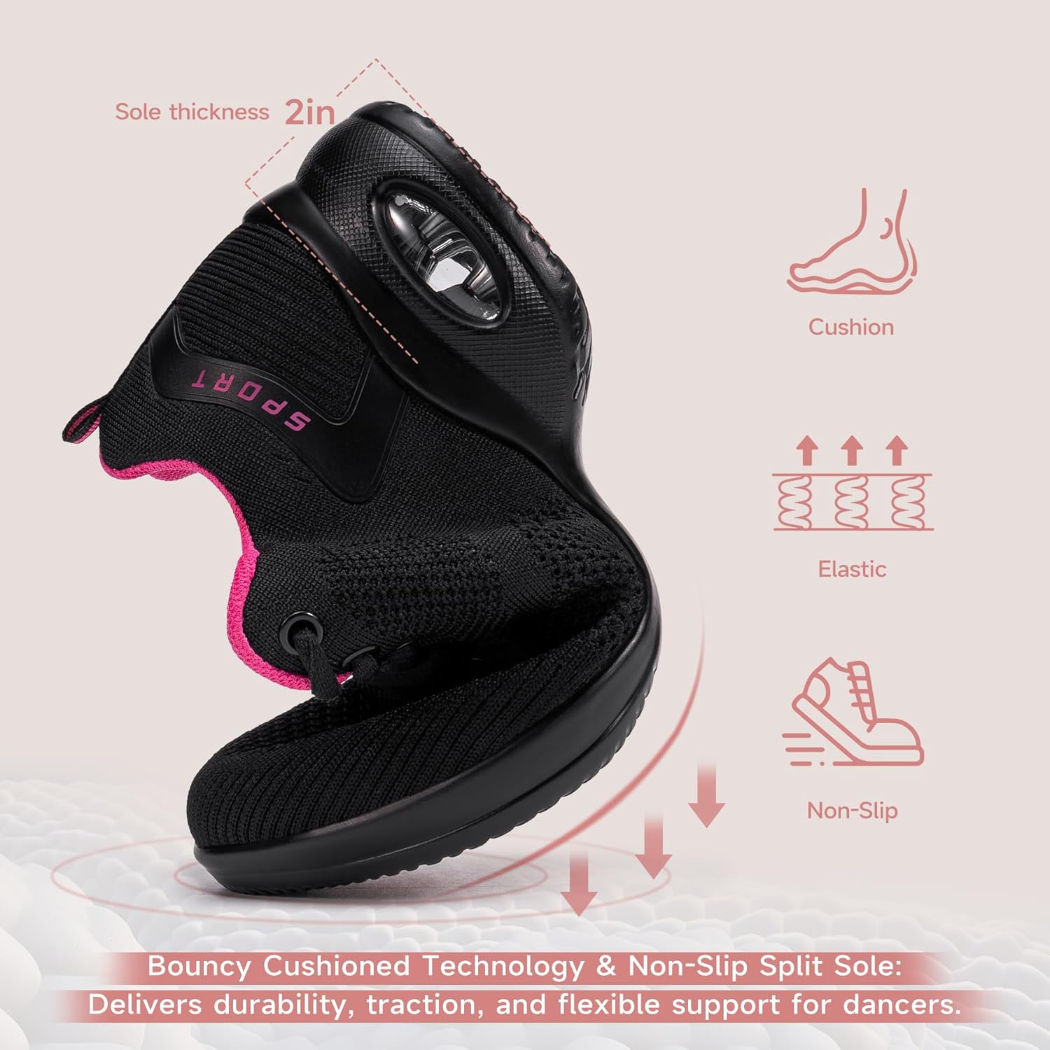 Women's Breathable Mesh Dance Sneakers Black Cushion Comfortable Jazz Shoes for Ballroom