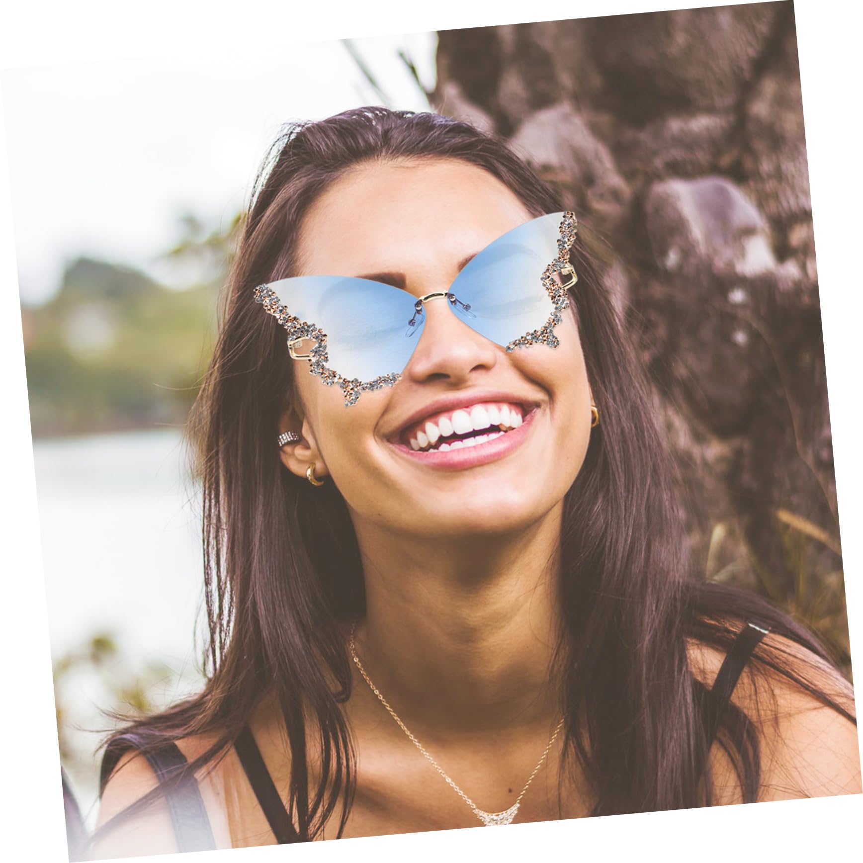 4paia Occhiali Da Sole Senza Montatura Forma Di Farfalla Con Strass Occhiali Funky Per Feste Spiaggia e Fotografi Protezione Uv e Design Accattivante Per Eventi e Vita Quotidiana