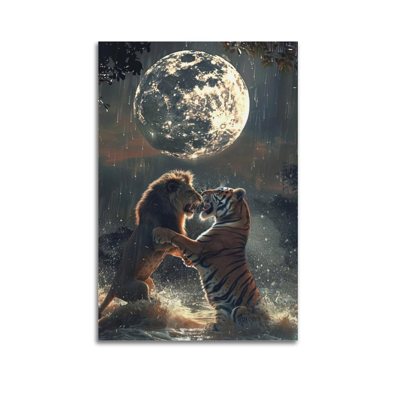 Lvalogy Animal Artwork Poster Lion And Tiger Fight Art Poster