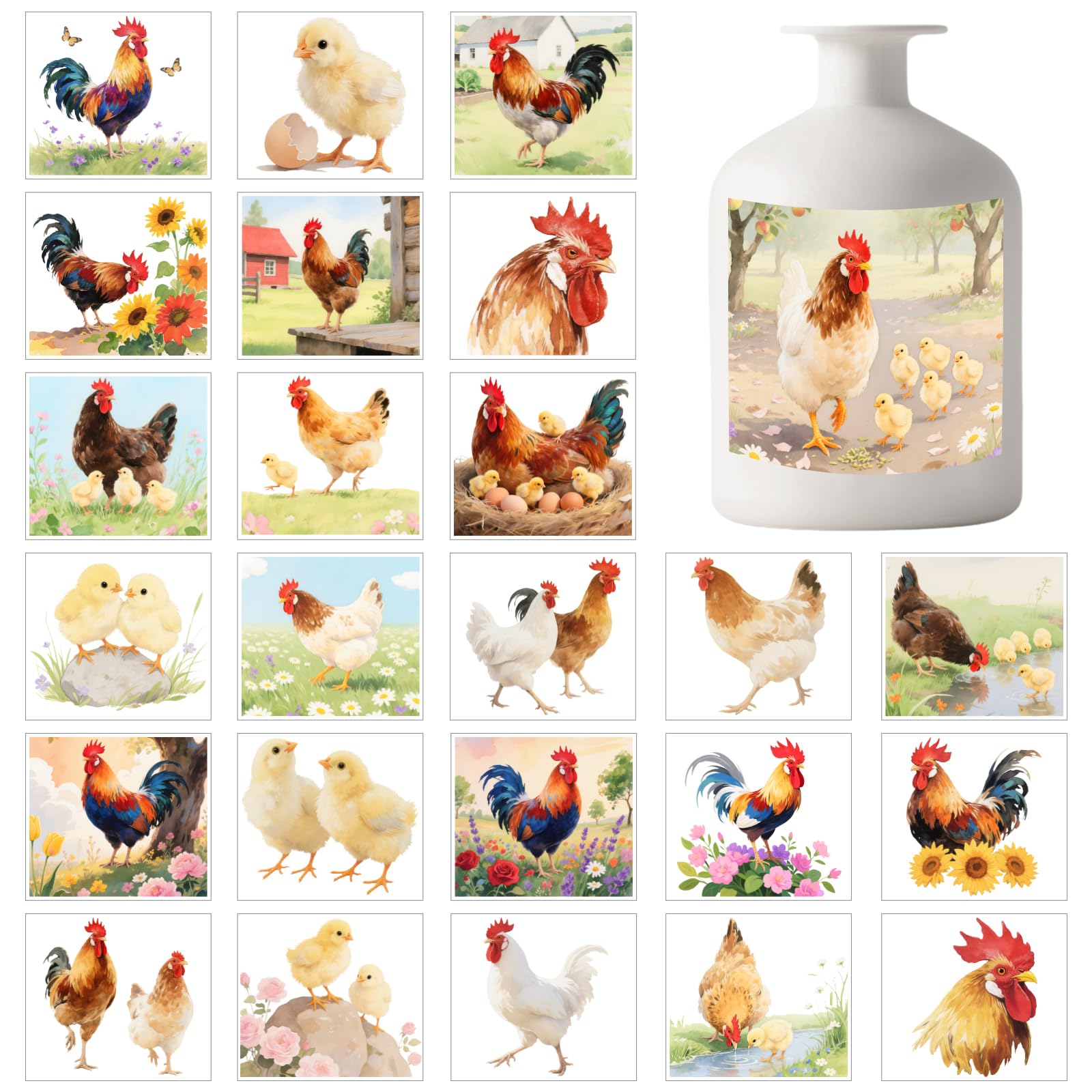 Autocollants poulet pour lanternes et bocaux Mason decoratifs