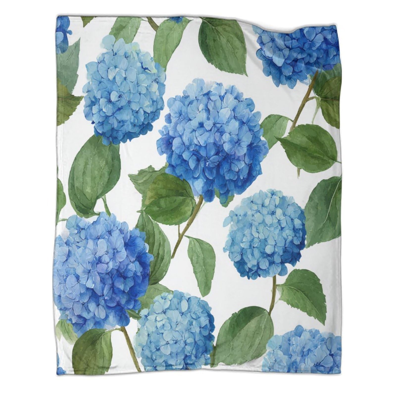kaiyun Watercolor Blue Hydrangea with Green Leaf Pattern Bedding Blanket Printed Fluffy Soft Comfortable Suitable for Sofa Bed 80x90inch(200x230cm)