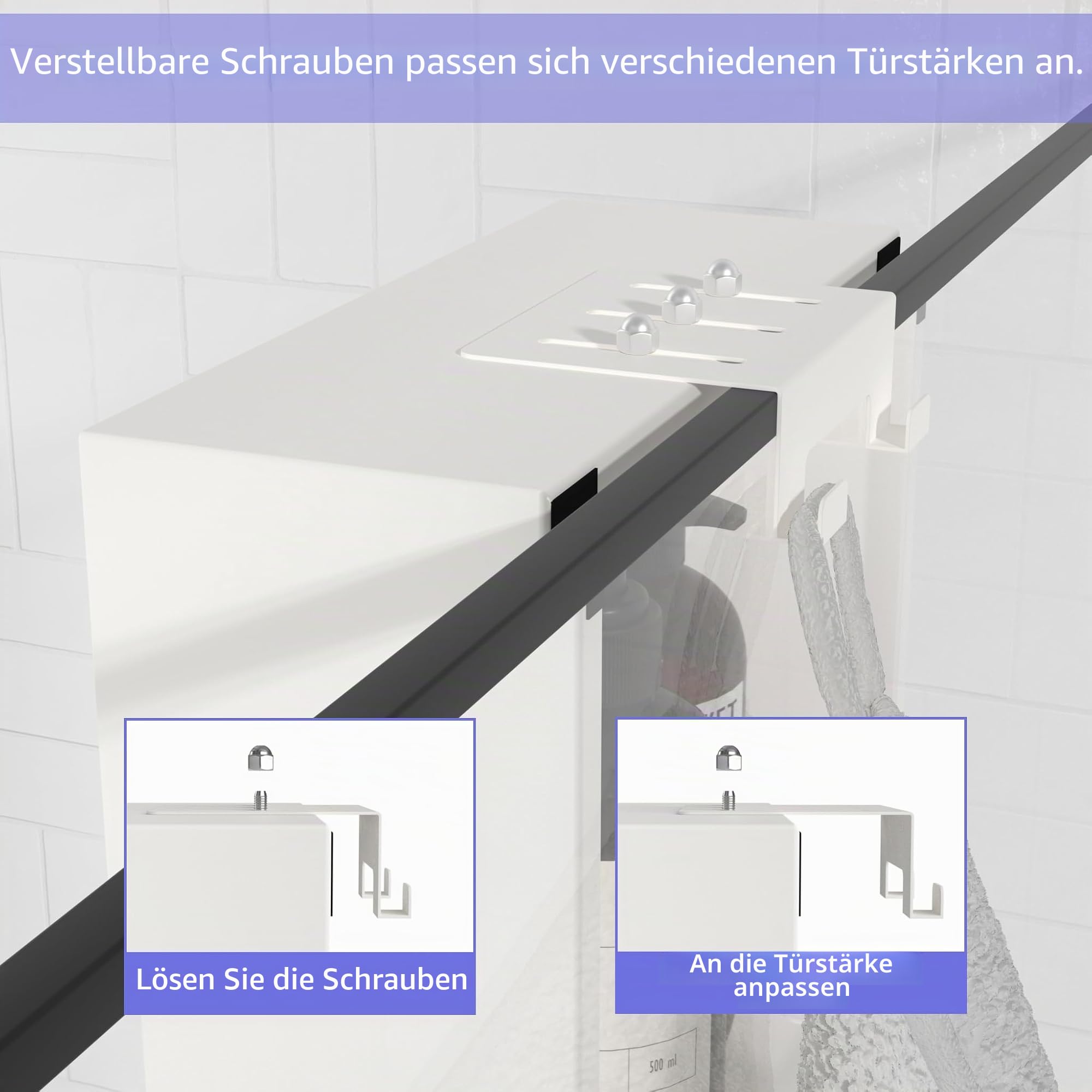 Duschablage zum Hängen, 3. Stock Duschablage 0hne Bohren Mattweiß, Badezimmer Organizer mit 4 Saugnapf zur Unterstützung & 8 Beweglichen Haken Ausgestattet, Shampoo Halterung Dusche für Glasduschtüren