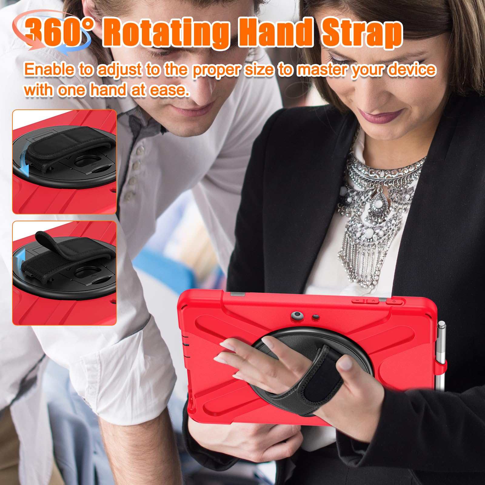 ZenRich Zenrich Coque pour Surface Go 3 2021, Surface Go 2 2020, Surface Go 2018 avec porte-stylo et porte-stylet - Robuste et résistant aux chocs - Avec poignée et bandoulière - Rouge