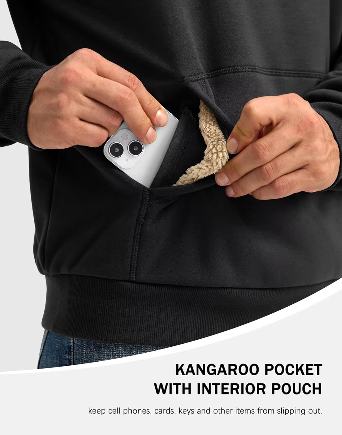 Pudolla Men's Sherpa Lined Sweatshirts Warm Soft Crewneck Sweatshirts Heavyweight Winter Pullover Kangaroo with Pouch Pocket - Image 4