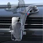 Car Phone Holder 360 Rotation Automatic Clamp Suction Cup Installation | Stand for Dashboard Air Vent Vehicle Auto Not Afraid Of Bumps