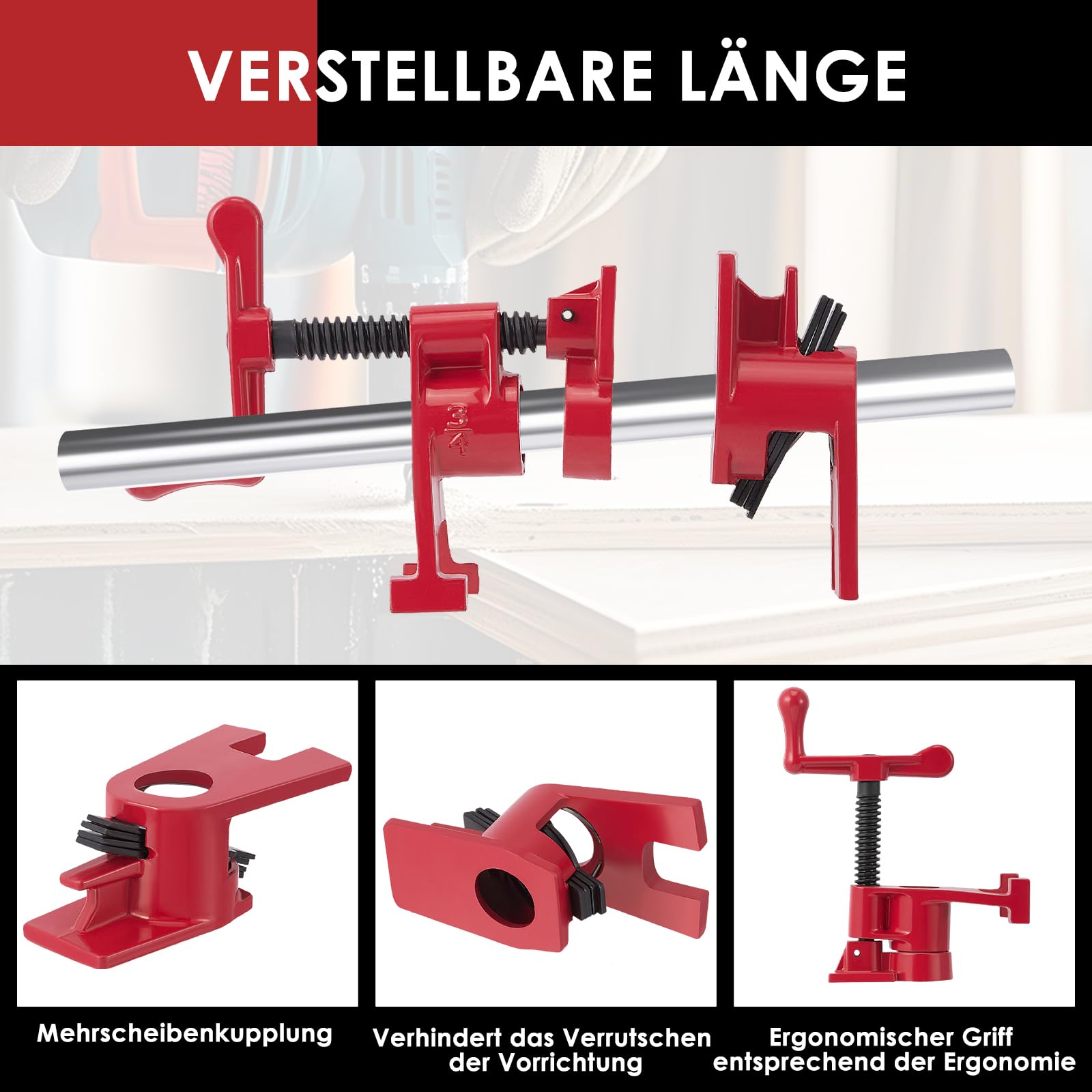 4 Pièces 3/4" Serre Joint en Tube à Serrage Rapide, Collier de Serrage en Fonte Malléable Robuste pour Établi de Travail du Bois