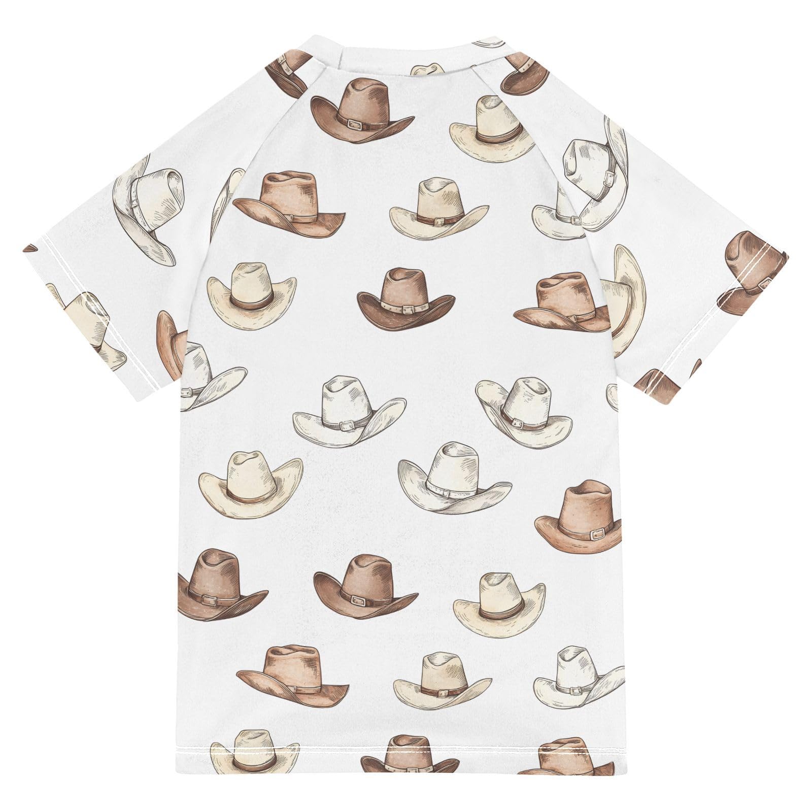 ALAZA Boys Swim Shirt Short Sleeve Rash Guard for Boys Girls UPF 50+ Cowboy Hat Print 9-10T