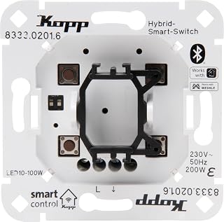 Kopp Smart-Control Hybrid-Smart Switch Schalter, 1-Kanal, 2-Draht mit Univers. Wippenaufnahme für Kopp und versch. Schalterhersteller, Smart-Home, Amazon Alexa, Google Home, 833302016