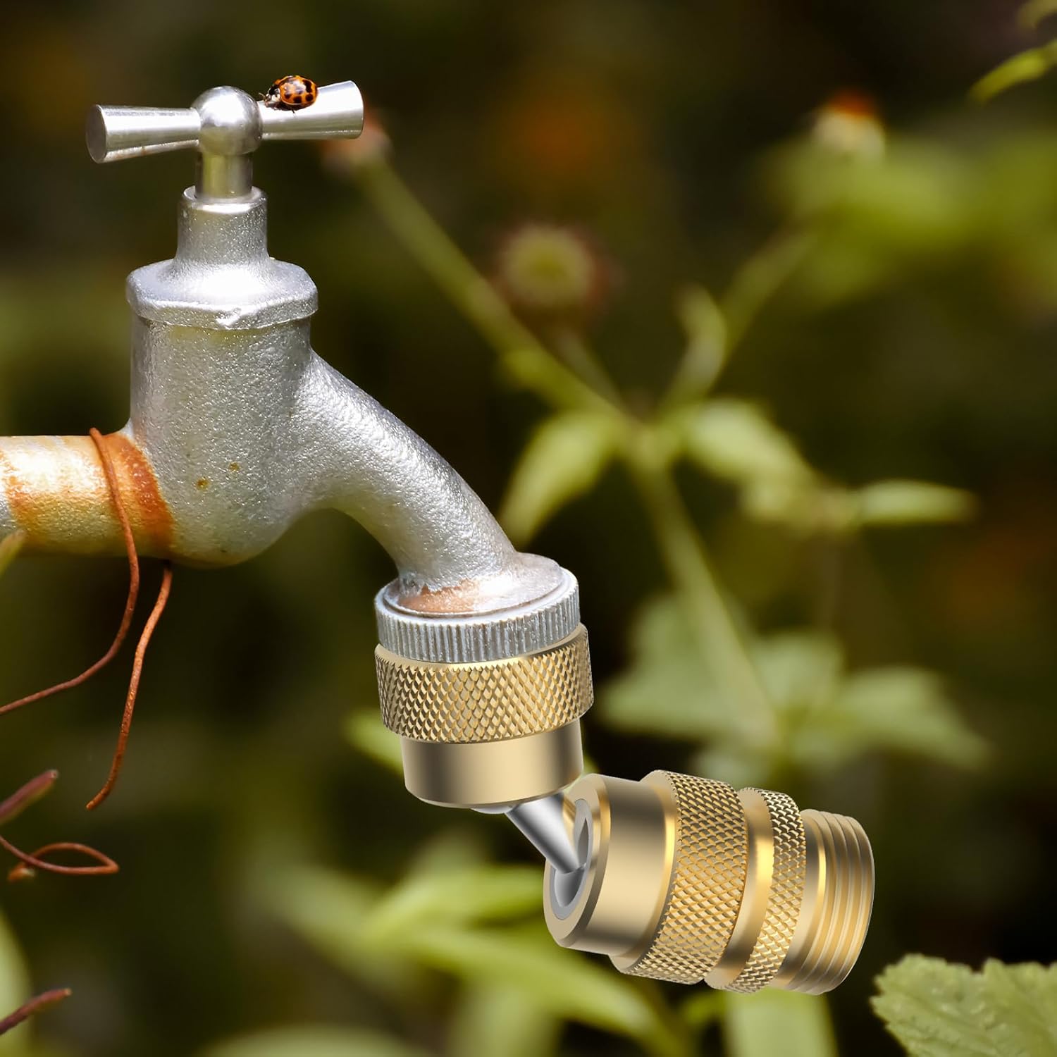 iFealClear 2 Pack Garden Hose Adapter, Swivel Brass Garden Hose Protector Connector with 4 Male Adapters, 3/4" GHT Flexible Pipe Kink Protector to Outdoor Faucet, Dual Rotation, Female to Female