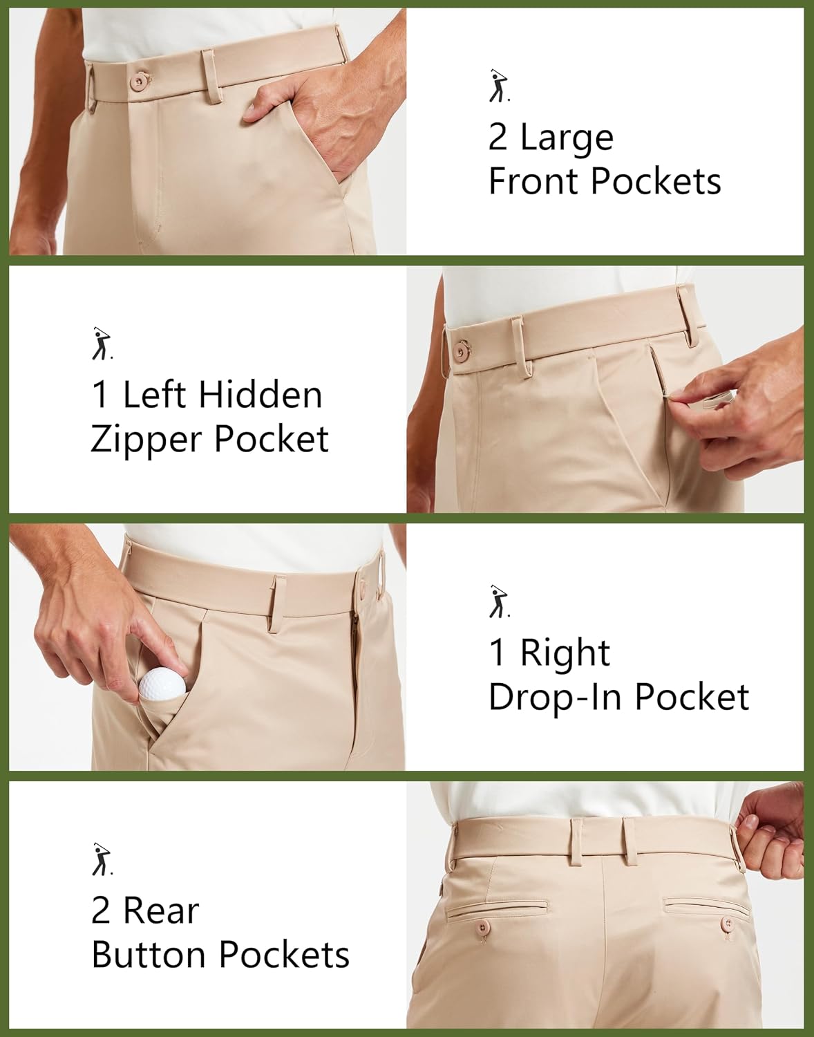 Mens Golf Pants 30" 32" 34" Stretch Dress Pants Lightweight 6 Pockets Casual Work Suit Slacks Trousers
