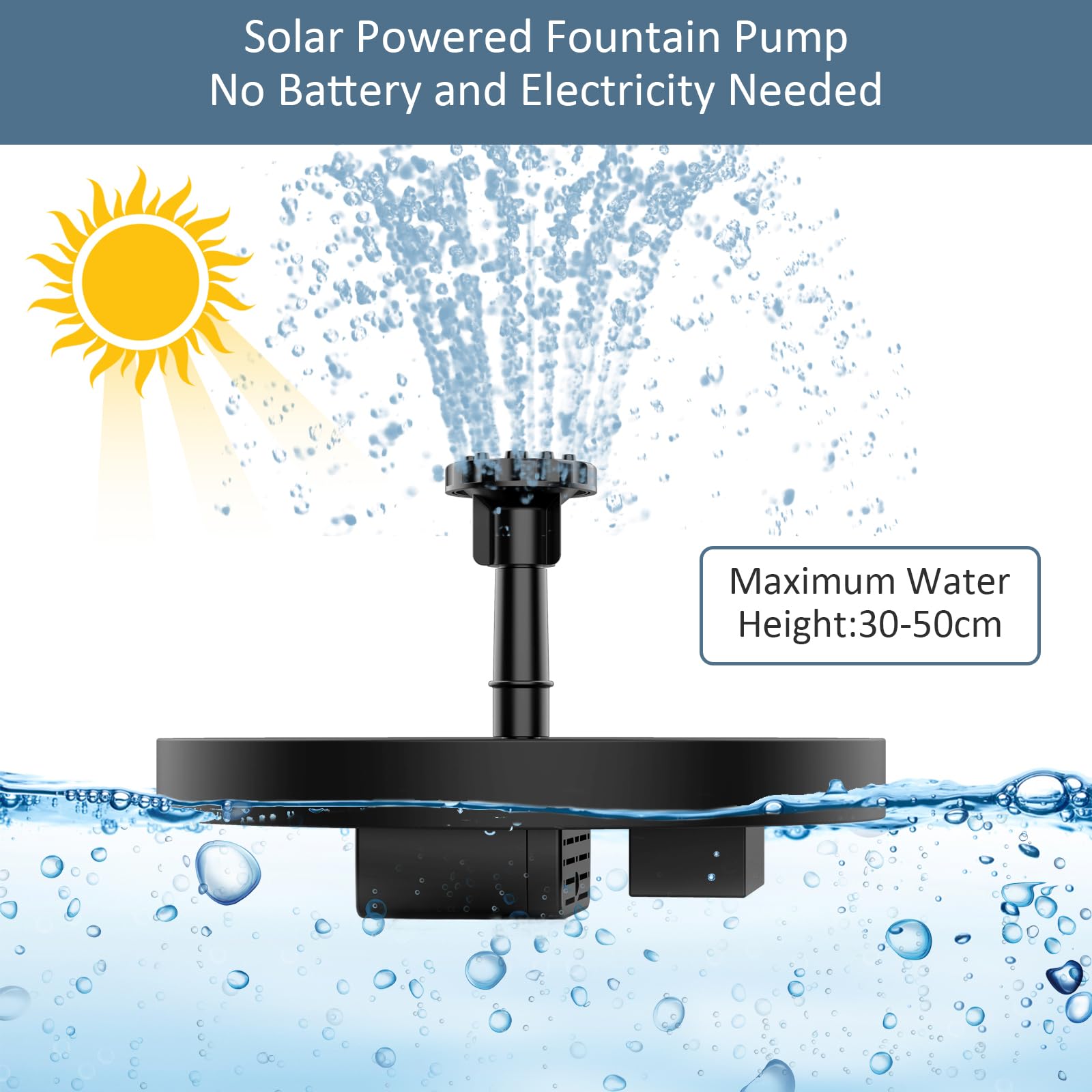 AISITIN Solar Water Fountain, Solar Powered Water Fountain with Multiple Nozzles, Floating Solar Pond Pump,Solar Water Feature for Bird Bath, Garden, Pond, Pool and Fish Tank — view 5