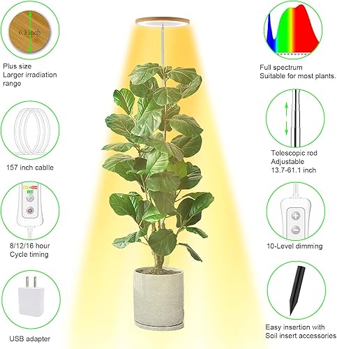 Miniatura 5 de Luz de cultivo de plantas, luz LED yadoker de espectro completo para plantas de interior, altura ajustable, temporizador automático, bajo voltaje