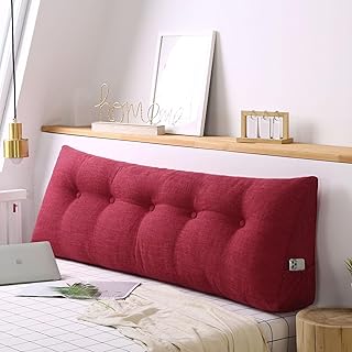 Almohada triangular para cabecero con funda extraíble, color rojo, 200 x 50 x 20 cm, almohada de lectura para dormitorio, apoyo lumbar y comodidad