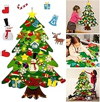 Vista 1 de Juego de árbol de Navidad de fieltro para bricolaje, 32 piezas de adornos para colgar en la pared con luz LED, se puede reutilizar el árbol