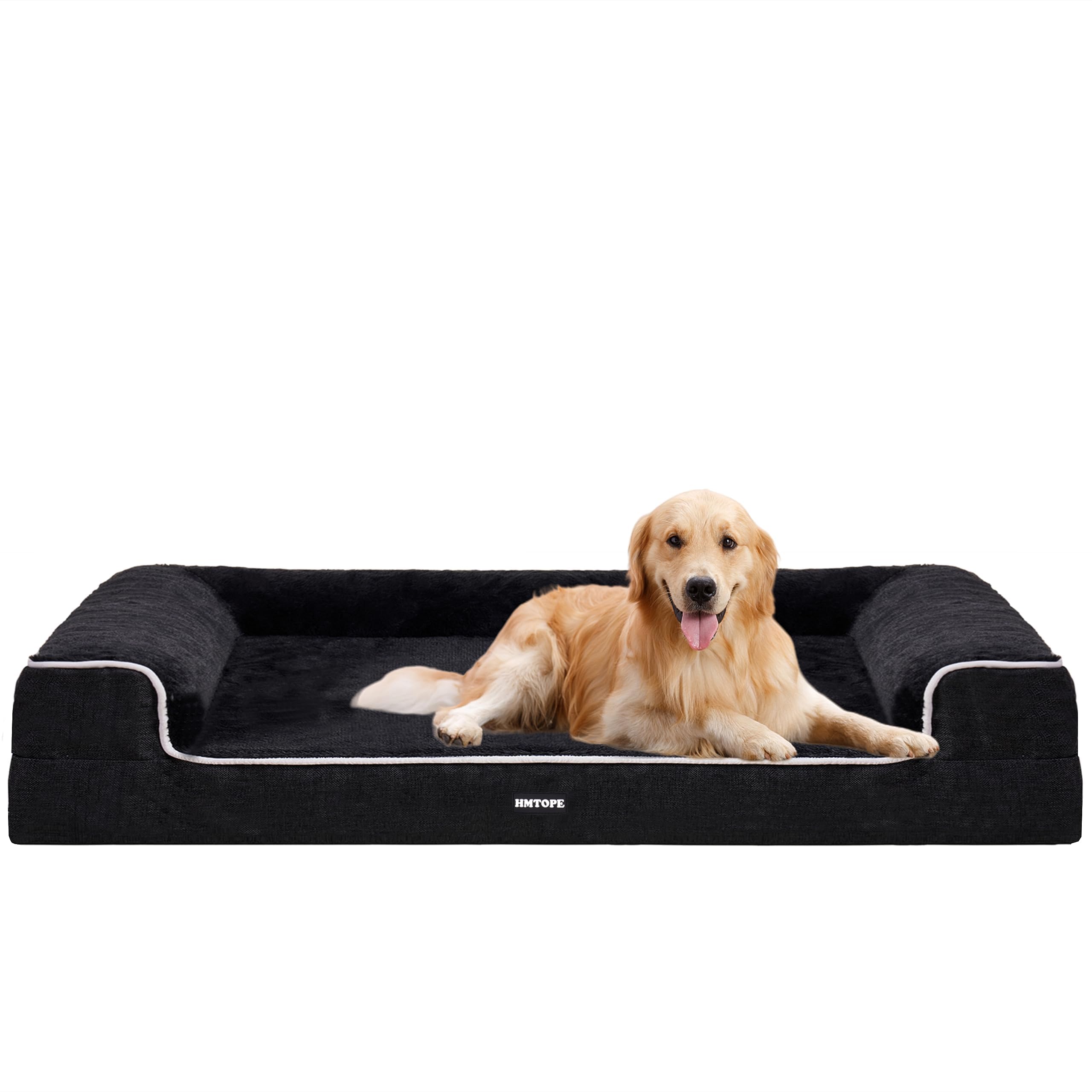 HMTOPE Orthopädisches Hundebett, Hundesofa, hohen Rand, Hundekissen, Hundekorb, Abnehmbar und waschbar, Grosse Hunde & MittelgroßeHunde-120x85x22cm, Grau