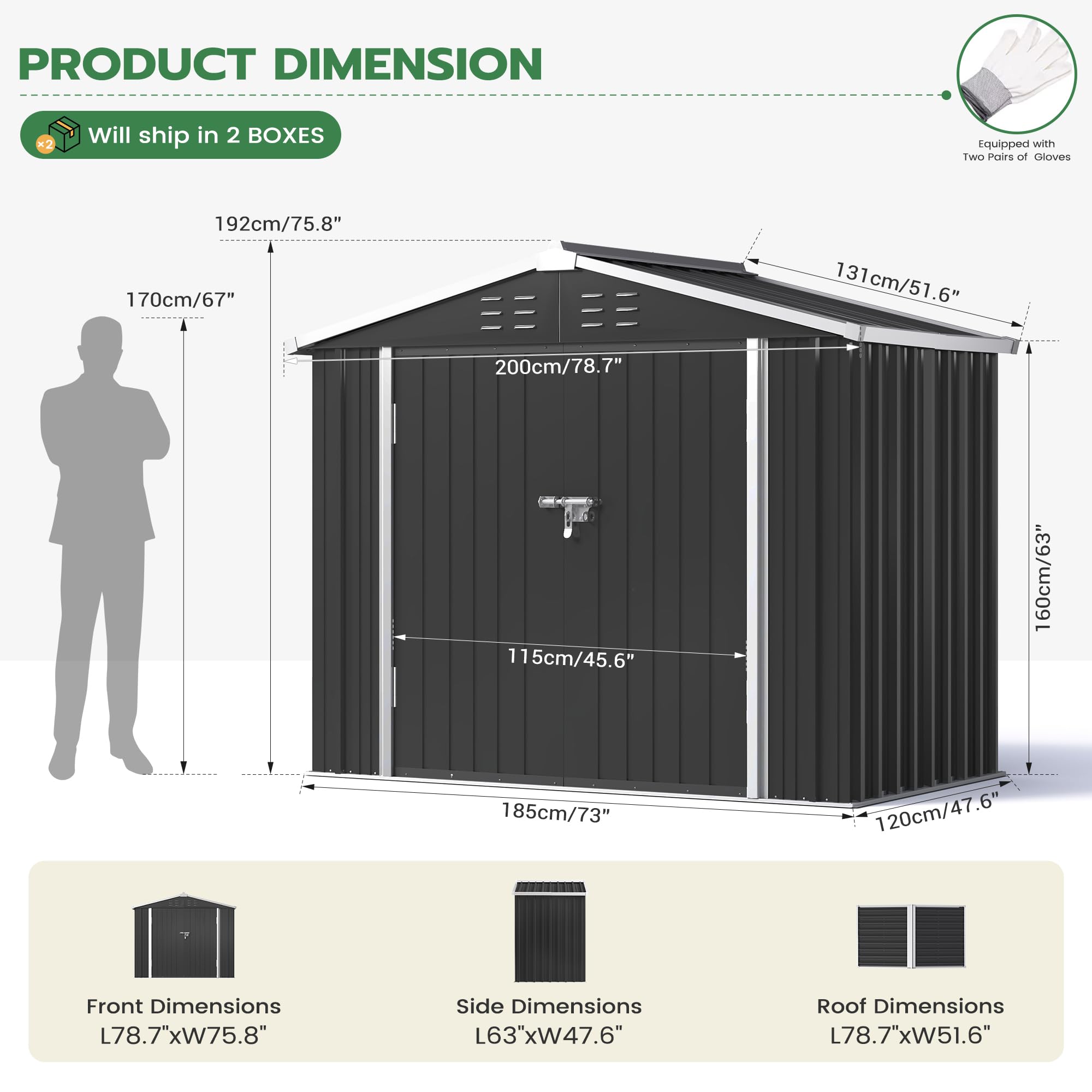 Amopatio Abri de Jardin Metal 196 x 119 x 185cm Cabane de Jardin Exterieur Acier galvanisé Noir